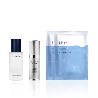 【BellaMaia 蓓拉瑪雅】緊膚保溼水凝露100mlx1入+UV水感防曬隔離乳30mlx1入+超導輕絲活膚水潤面膜2片