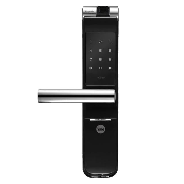 Yale耶魯 YMF40A 三合一電子鎖，支援指紋、密碼、鑰匙多種開門方式，可登入100組指紋，適用4-10cm門厚。使用4顆AA鹼性電池，一年壽命，支援9V緊急電源。中國製造，二年保固，NCC認證CCAN19LP0190T5，安全便捷的智慧家用門鎖首選。