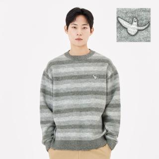 【Mark Gonzales】男女同款 小天使布章條紋針織衫-灰色