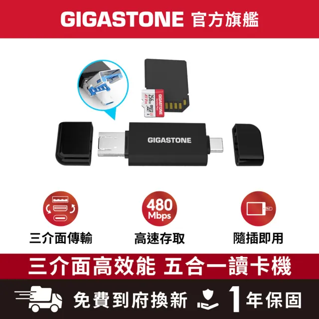 【GIGASTONE 立達】五合一 三介面高效能讀卡機(Type-C/USB-A/Micro-USB/SD/micro sd)