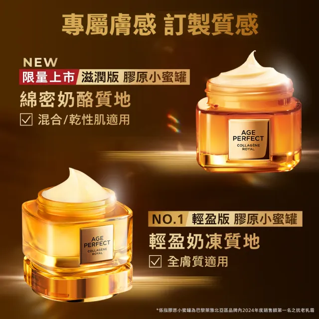 【LOREAL Paris 巴黎萊雅】金致臻顏花蜜奢養膠原乳霜60ml-輕盈乳霜/滋潤乳霜(輕盈版/滋潤版)