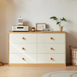 【hoi! 好好生活】林氏木業趣巧模組球形把手六斗櫃 UD4E 奶白+原木色