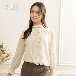 【IRIS 艾莉詩】高雅雪紡荷葉飾上衣-淺卡其(56121)