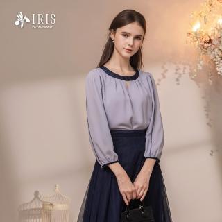 【IRIS 艾莉詩】配色壓領裝飾上衣-淺紫色(56122)