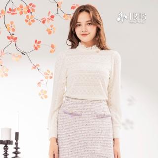 【IRIS 艾莉詩】微高領抗條針織上衣-淺米白(56925)