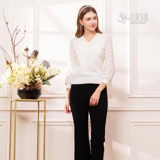 【IRIS 艾莉詩】簡約內磨毛修身長褲-黑色(56307)