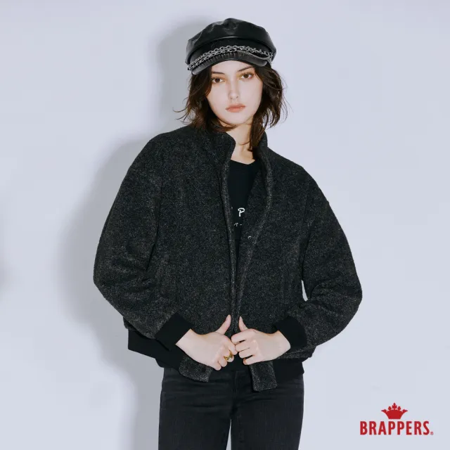 【BRAPPERS】女款 立領毛絨排釦外套-黑灰