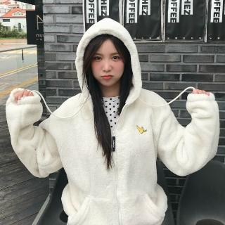 【Mark Gonzales】男女同款 小天使刷毛連帽外套-米白色