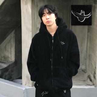 【Mark Gonzales】男女同款 小天使刷毛連帽外套-黑色