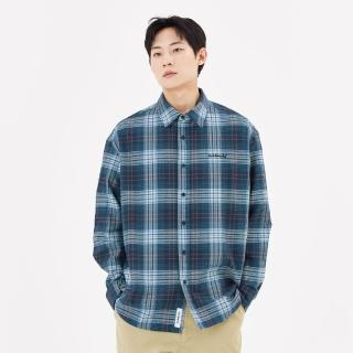 【Mark Gonzales】男女同款 MG LOGO 格紋長袖襯衫-灰藍色