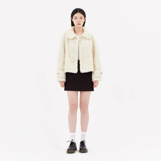 【Mark Gonzales】女裝 CLUV 翻領刷毛短版大衣-米白色