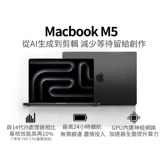 【Apple】2025 MacBook Pro 14吋 M5晶片 10核心CPU與10核心GPU 16G/1TB SSD