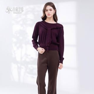【IRIS 艾莉詩】彈力內磨毛修身長褲-咖啡色(56326)