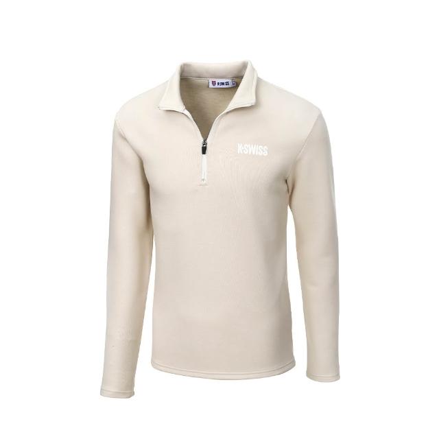 【K-SWISS】休閒長袖 MOCK NECK SW 半開襟 拉鍊 男款 奶油白色 1012494-026