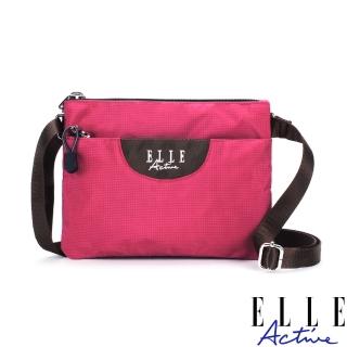 【ELLE active】格紋系列-貼身側背包-桃紅色