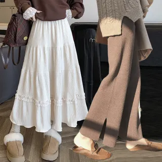 【AS 梨卡】5款 女裝 加絨長褲 高腰顯瘦長裙 闊腿褲 中長裙(秋冬長褲 長裙)