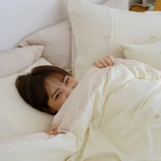 【翔仔居家】雙層紗刺繡 兩用舖棉被套/四季被/被單-繫心(雙人/純棉兩用被/雙人被子/純棉被套)