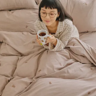 【翔仔居家】水洗長絨棉刺繡薄被套-可可咖xTeddy(雙人/純棉薄被套/雙人被子/水洗棉)