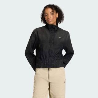 【adidas 愛迪達】外套 女 運動外套 短版 高領牛仔夾克 三葉草 國際碼 P ESS DENIM TT 黑 KD3918
