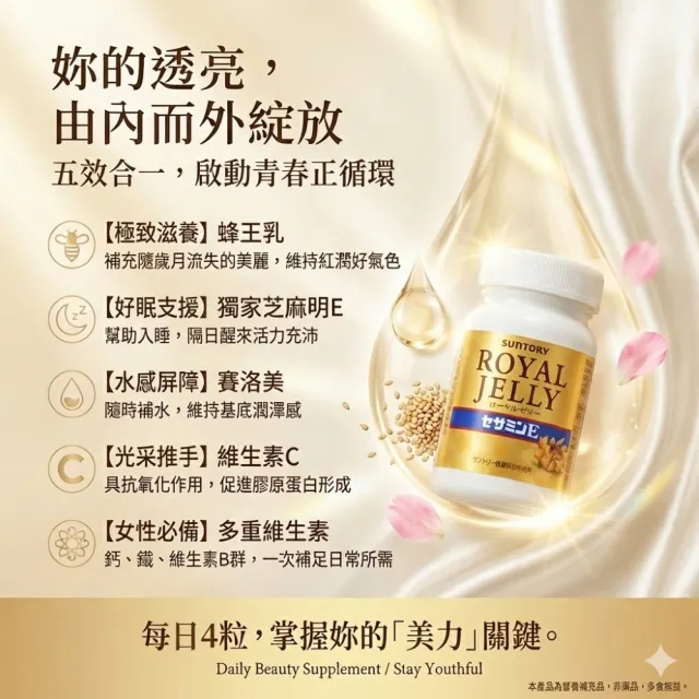 【Suntory 三得利】蜂王乳+芝麻明E1入(共120粒 / 原廠購入 有防偽標籤)