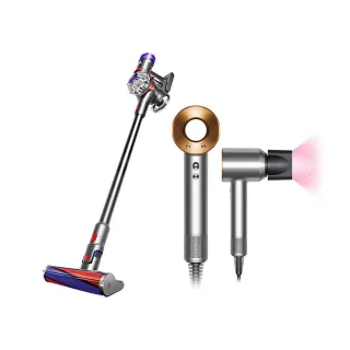 【dyson 戴森】V8 SV25 新一代無線吸塵器 + HD08 吹風機 溫控 負離子(銀銅色)(超值組)