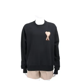 【AMI PARIS】Red Ami De Coeur 絨毛愛心A補丁 黑色長袖運動衫 大學T 男女可穿