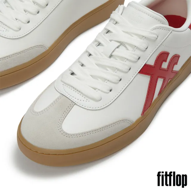 【FitFlop】THE DASH MENS T 字形皮革休閒鞋-男(都會白/石榴紅色)