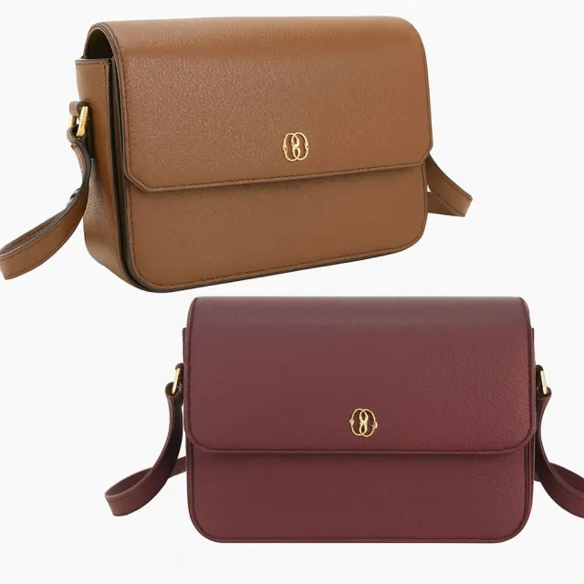 【BALLY】Emblem Logo金屬 荔紋牛皮翻蓋斜背包-2色可選