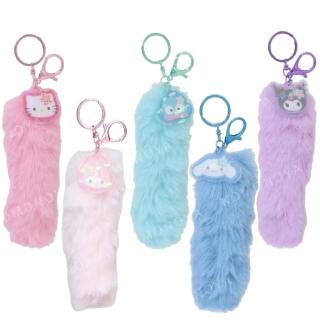 【小禮堂】Sanrio 三麗鷗 絨毛尾巴造型吊飾 復古千鳥格 Kitty 大耳狗 美樂蒂 酷洛米