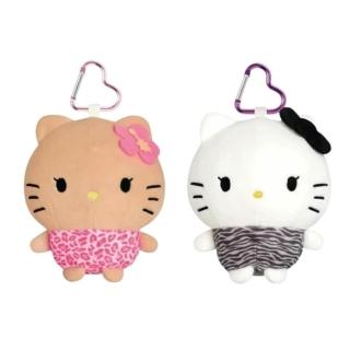 【小禮堂】Sanrio 三麗鷗 Hello Kitty 愛心扣環胖胖絨毛零錢包 動物紋