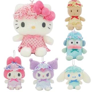 【小禮堂】Sanrio 三麗鷗 絨毛玩偶吊飾 點點睡帽 Kitty 美樂蒂 酷洛米 大耳狗