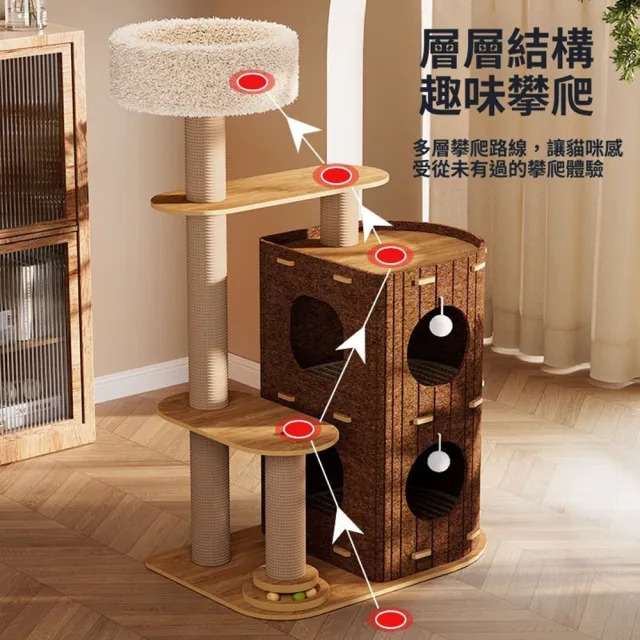 【Quality 聚家】貓咪多層樹洞貓窩 四季通用貓窩 耐磨貓爬架 毛氈窩 貓抓板（耐抓耐磨 穩固耐用 環保材質）