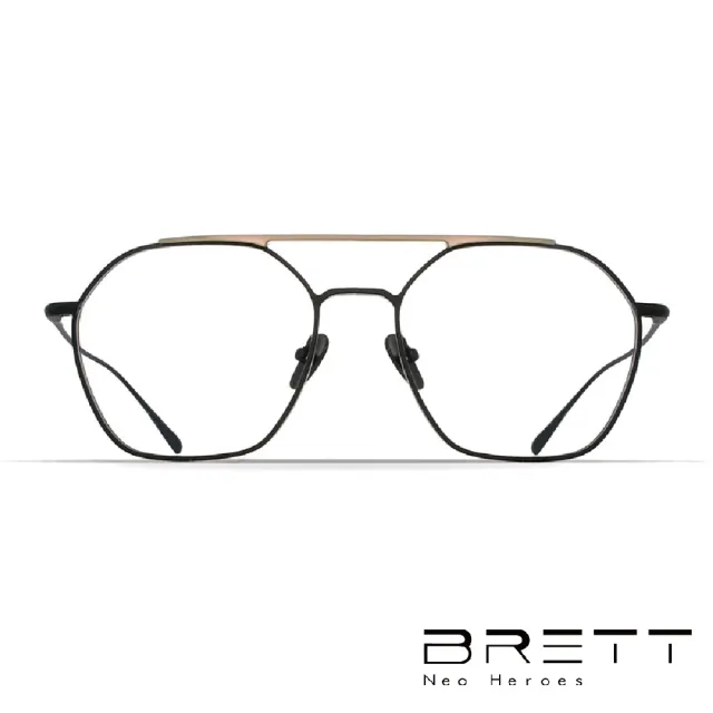【Brett Neo heroes】幾何內斂鈦金光學眼鏡(黑/金 - ELIOT-C03)