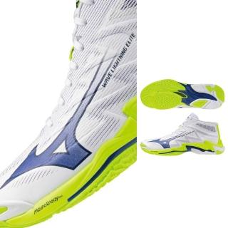 【MIZUNO 美津濃】WAVE LIGHTNING ELITE MID 男款 排球鞋 V1GA260539 白綠 中高筒 膠底