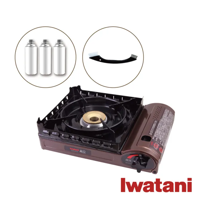 【Iwatani 岩谷】新風丸超防風卡式爐3.5kW-附收納硬盒-搭清潔刷&瓦斯罐3入(CB-KZ-2)
