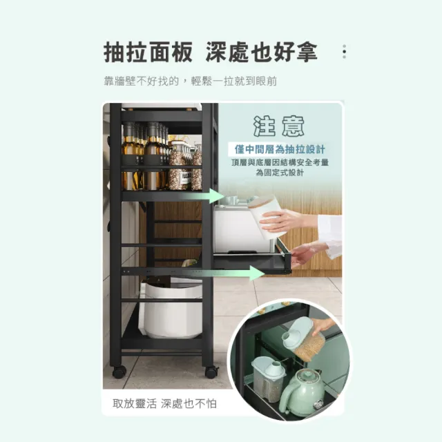 【慢慢家居】專人組裝-五層60寬-廚房可移動置物電器架(金屬導軌抽屜)