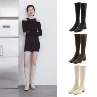 【D+AF】神級美腿．素面方頭高跟瘦瘦長靴