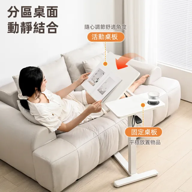 【慢慢家居】專人組裝-ALL in 1-無段翻轉+緩降摺疊 雙桌面可移動氣壓式升降邊桌(邊桌 電腦桌)