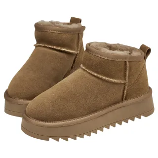 【Grace Gift】保暖神器暖絨牛麂皮短筒厚底雪靴 (灰)