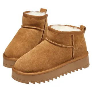 【Grace Gift】保暖神器暖絨牛麂皮短筒厚底雪靴 (栗子)
