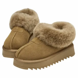 【Grace Gift】時髦雲朵暖絨牛麂皮短筒厚底雪靴 (灰)