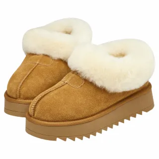 【Grace Gift】時髦雲朵暖絨牛麂皮短筒厚底雪靴 (栗子)