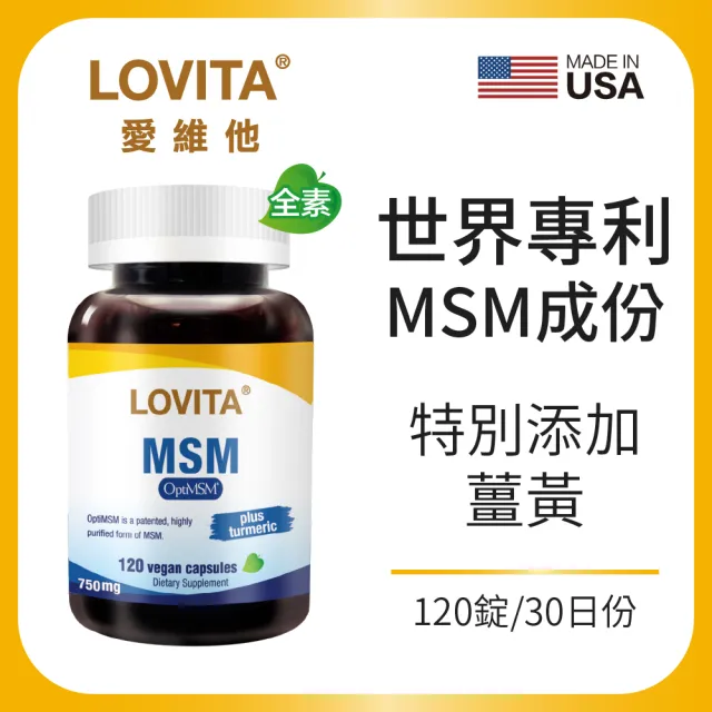 【LOVITA 愛維他】專利MSM 添加薑黃 全素(120顆)