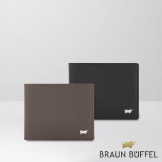 【BRAUN BUFFEL 德國小金牛】羅根-A 9卡中間翻零錢袋短夾-黑色/培土棕(BF569-318-BK/POS) 錢包送禮推薦