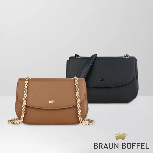 【BRAUN BUFFEL 德國小金牛】卡諾 肩包-黑色/麥色(BF871-27-BK/BRA) 女包送禮推薦