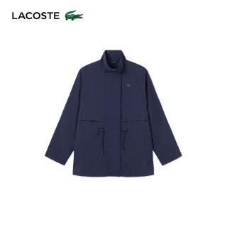 【LACOSTE】女裝-中長版防潑水寬鬆版型派克大衣(海軍藍)