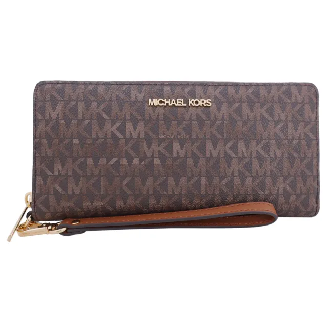 【Michael Kors】JET SET 荔枝紋 絎縫方格 拉鍊手拿多卡長夾(多色任選)