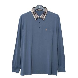 【金安德森】男裝長袖-經典款 格紋翻領 實用口袋(灰藍色)