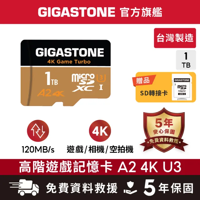 【Gigastone 立達國際】4K高速遊戲 攝影 監視器記憶卡 A2U3 1TB Game Turbo(台灣製/資料救援/microSD)