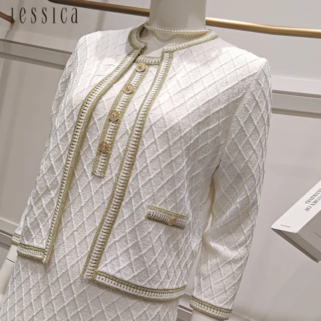 【JESSICA】氣質立體菱格紋小香風針織開衫外套254408